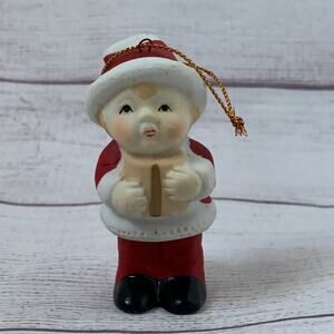 Vintage Ceramic Christmas Caroler with Book Christmas Tree Ornament 3" Tall